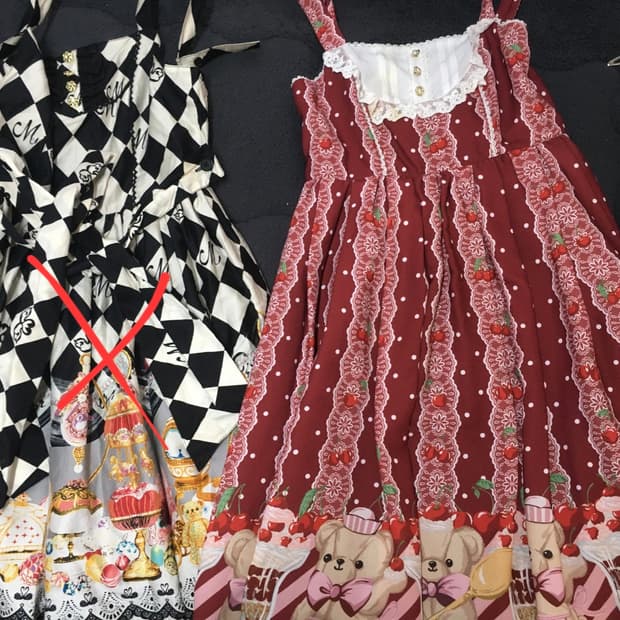 엑시즈팜 체리패턴 곰돌이 나시 롱원피스