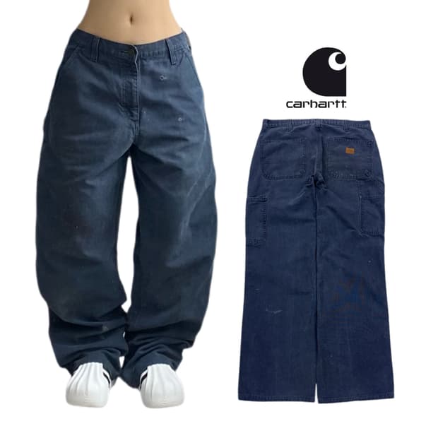 칼하트 OG 가죽패치 카펜터 덕캔버스 와이드 워크팬츠