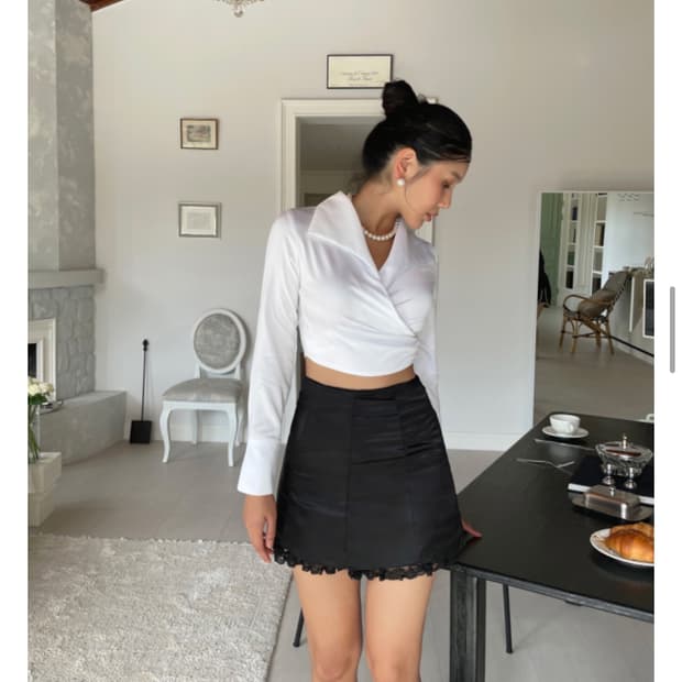 클리시어 (코프) 새틴 블라우스 + 스커트 세트