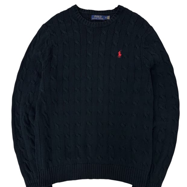폴로 케이블 꽈배기 니트 블랙 (M) 