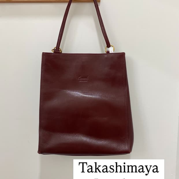 Takashimaya 레더 버건디 숄더백