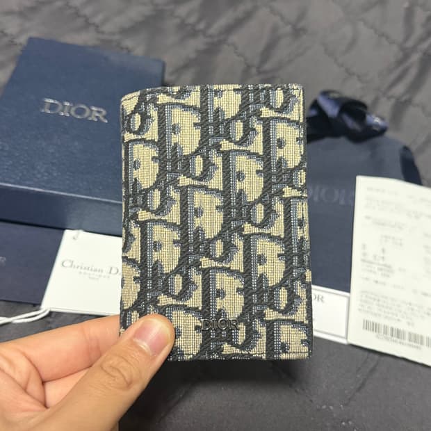 디올 오블리크 자카드 오거나이저 카드지갑 베이지
