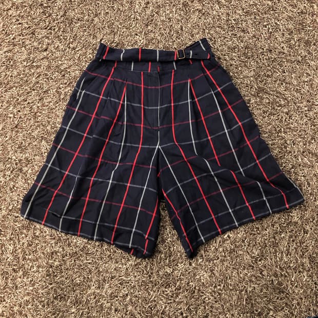 버버리 여성 벨티드 체크 와이드 반바지