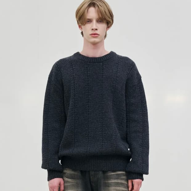 [새상품/1] 노운 울 블렌디드 크루넥 니트 차콜