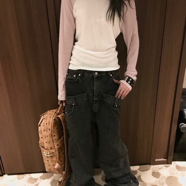 쿄이 double waist low denim pt