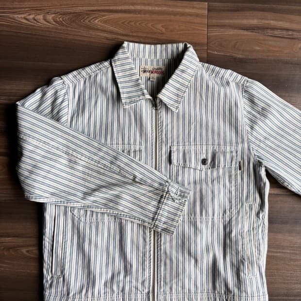 스투시 스트라이프 개러지 자켓 블루 S