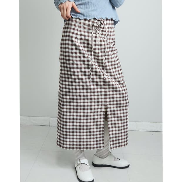 (GU)깅엄 체크 롱 스커트