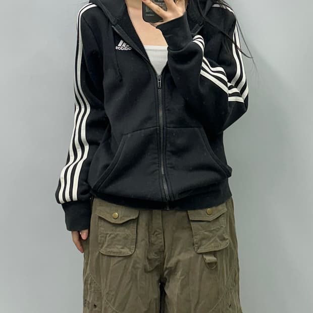 아디다스 블랙 사이드라인 후드집업