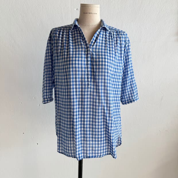 Muji us 블루 체크 튜닉 블라우스