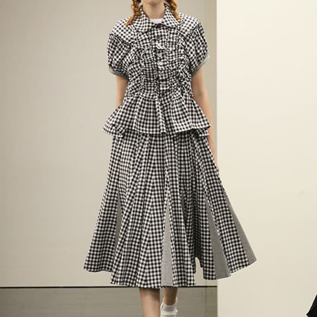Mixed Check Flare Skirt