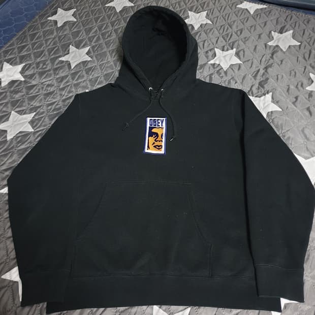 (웍스아웃발) 오베이 월드와이드 자수 아이콘페이스 기모후드티 L