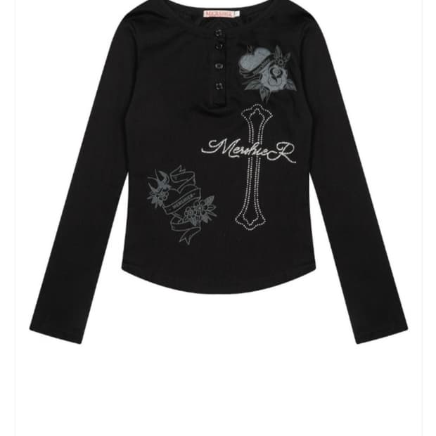 Asaky Prezaky 블랙 프린팅 긴팔티