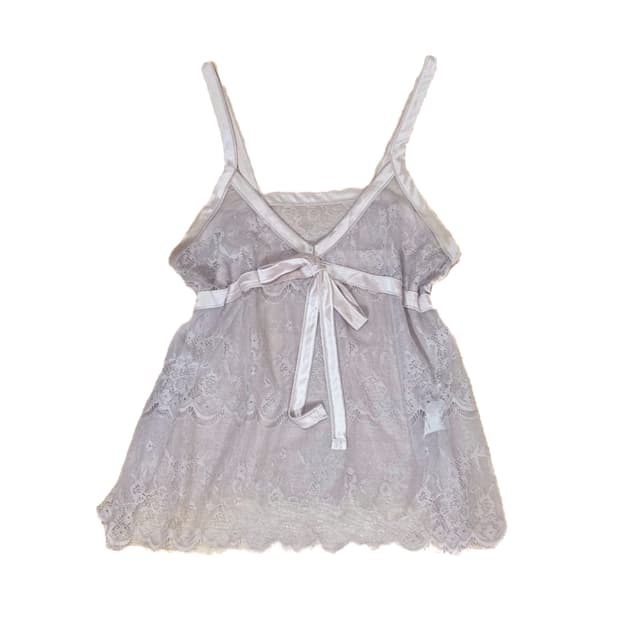 빈티지 레이스 시스루 리본 슬립 나시 탑 슬리브리스 모리걸하구미히피페어리