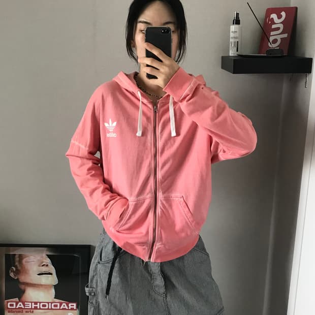 아디다스 00년대 올드스쿨 트레포일 핑크 후드집업