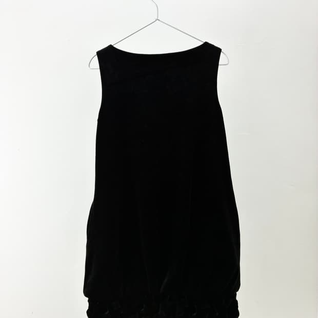 deep black velour balloon dress