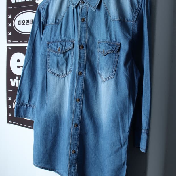 W(XL) 잭앤질 반팔 카라 티셔츠 셔츠 남방 7부 데님 청-H35344