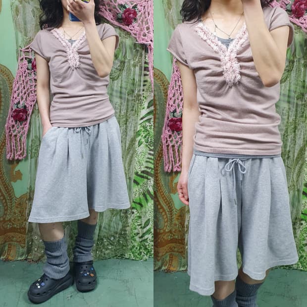 캐시미어 울 비즈 반소매 니트 탑