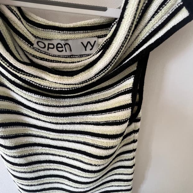 OPEN YY EMBOSSED STRIPE COWL TOP