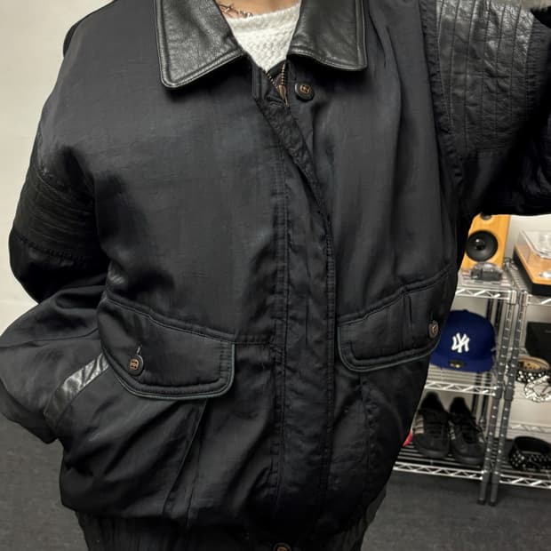 올드 빈티지 레더카라 봄버 자켓 블랙