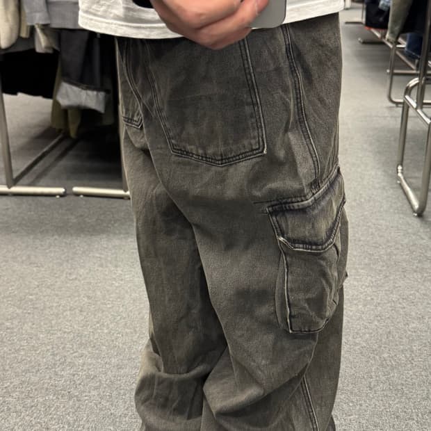 OS)Glamour vintage 워싱 데님 와이드 카고 팬츠