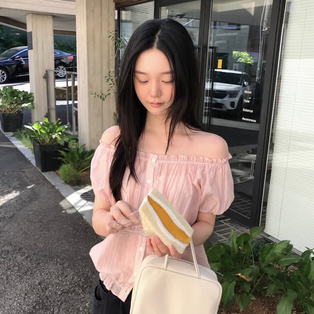 레터프롬문 듀얼 밴딩 투웨이 블라우스 핑크