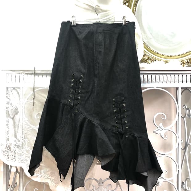 fairy corset detail denim long skirt