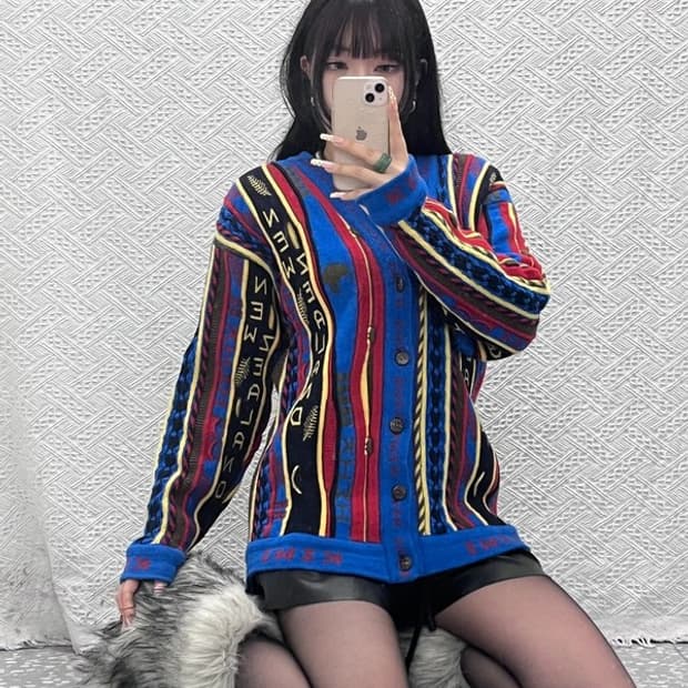 빈티지 쿠지맛 보헤미안 펑크 키치 히피 니트 가디건 XL C09938