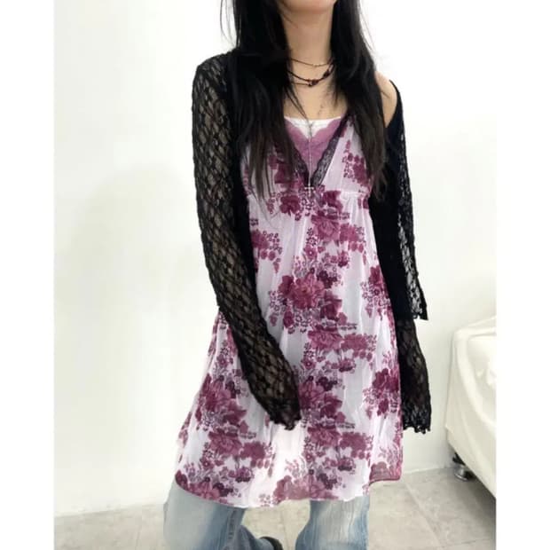 나의나인 플라워 시스루 슬립 원피스 럽캔 빈티지 피조물 슬리브리스 꽃