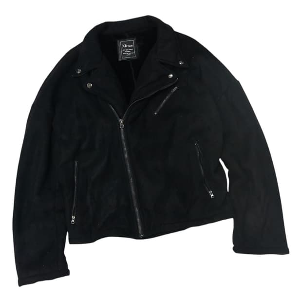 Xfrm 엑스폼 블랙 스웨이드 쉐르파 안감 라이더 자켓 (M)