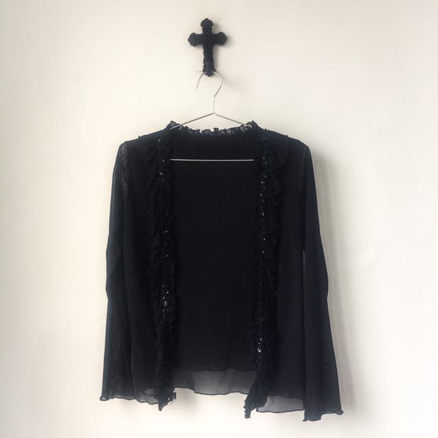 Flower trimming point open cardigan