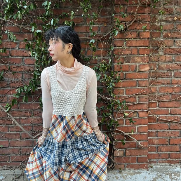 빈티지 체크 패치 원피스