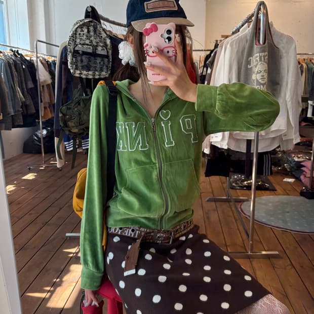 핑크 멜론 벨벳 후드집업