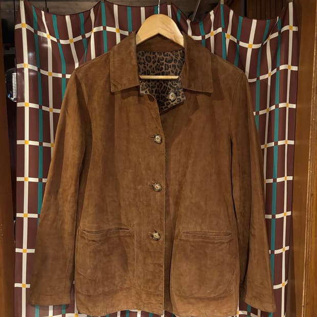 브라운 양면 스웨이드 가죽 레오파드 자켓