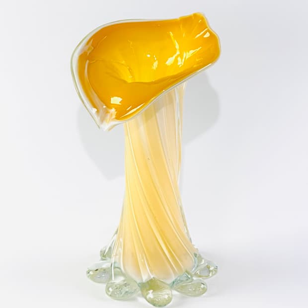 유럽 빈티지 아트글라스 옐로우 칼라 릴리 화병