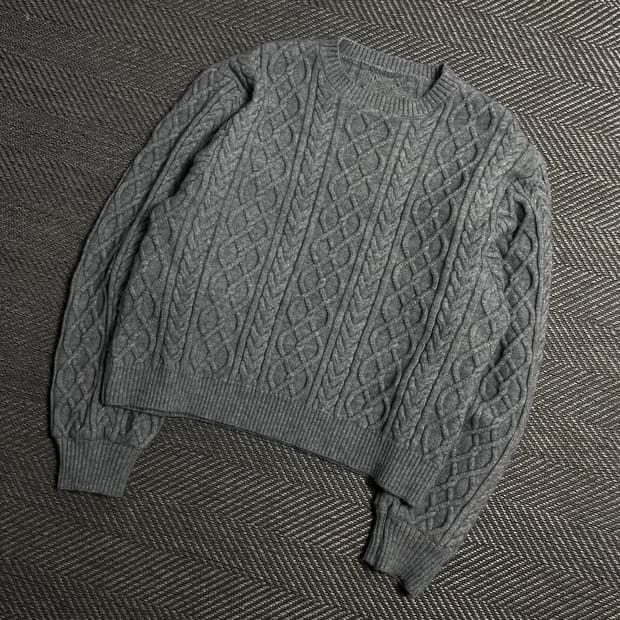 빈티지 케이블 꽈베기 그레이 긴팔 박시핏 라운드 니트y 5323