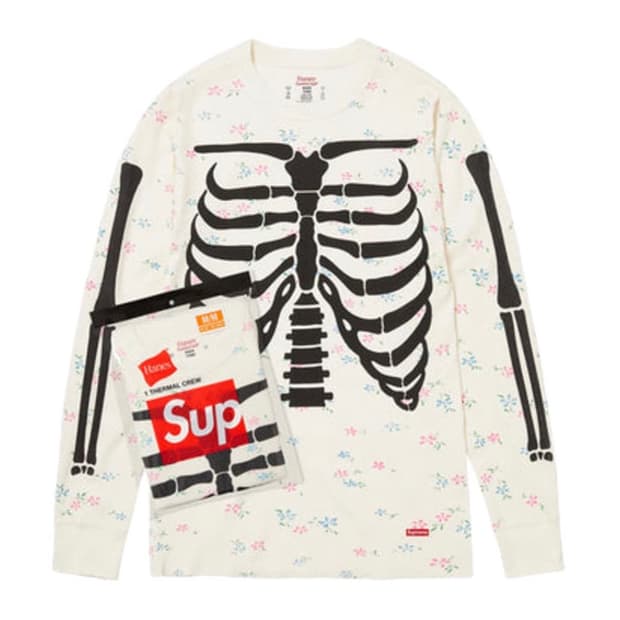 슈프림 헤인즈 본즈 써멀 크루 플로럴