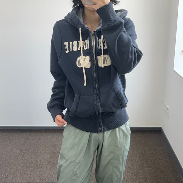 Abercrombie 아베크롬비 스펠아웃로고 네이비 후드집업