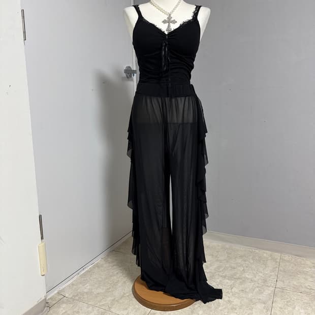 레이어드 시스루 프릴 팬츠 