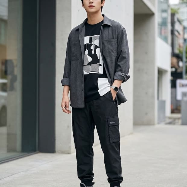 코닥 (KODAK) 블랙 우븐 카고 조거 팬츠