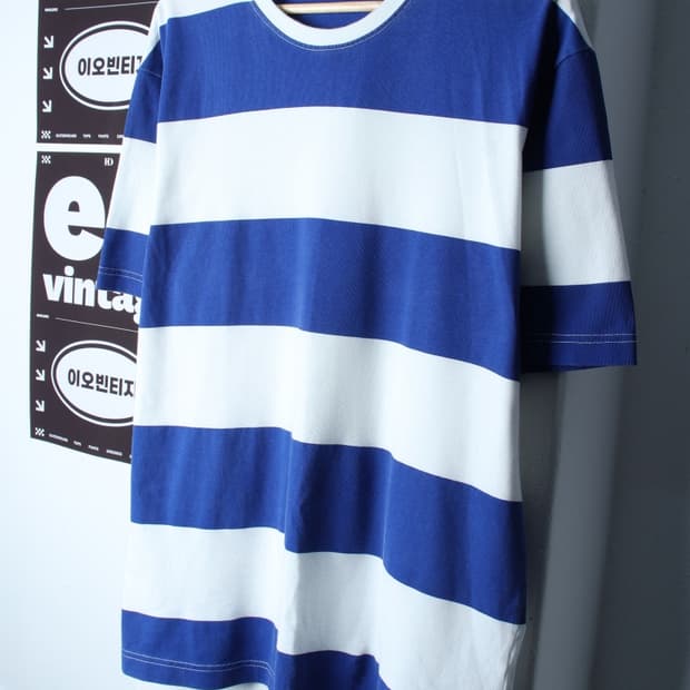 (L-XL) 자라 반팔 티셔츠 스트라이프 블루 올드스쿨-H31932