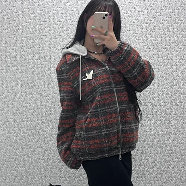 와릿이즌 와키윌리 키치 오렌지 체크 후드 자켓 M C07225