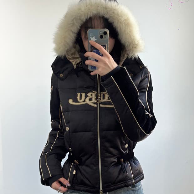 FUBU 골드로고 벨벳포인트 퍼 후드 패딩