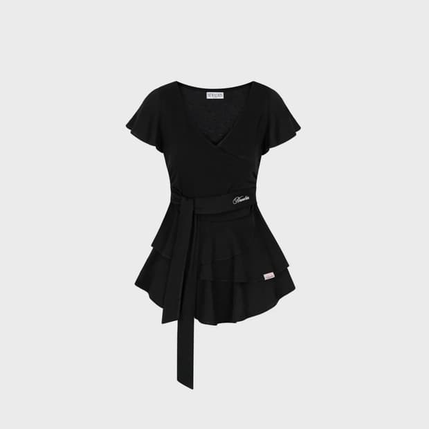 뉴얼린 Swan Draping Shawl Blouse (black)