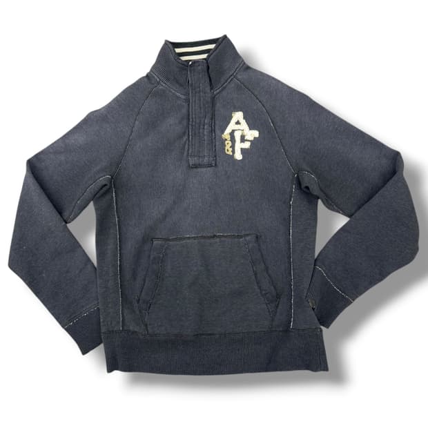 아베크롬비 머슬핏 워시드데님 차콜 블루 반집업 긴팔티