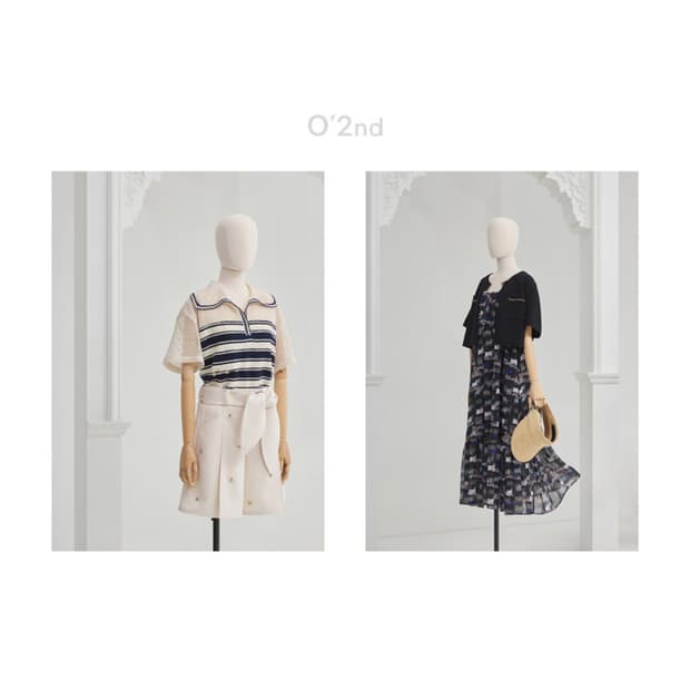 오즈세컨 22 스트라이프 오픈 칼라 탑