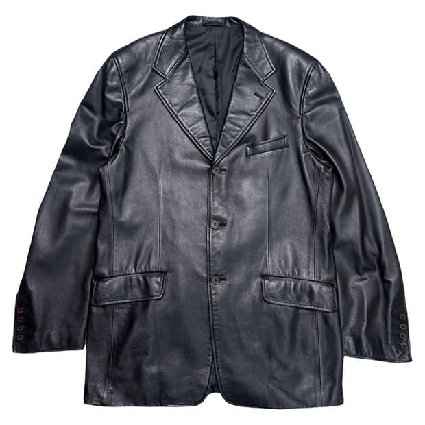 japanese vintage 가죽 블레이저 자켓 블랙 2XL