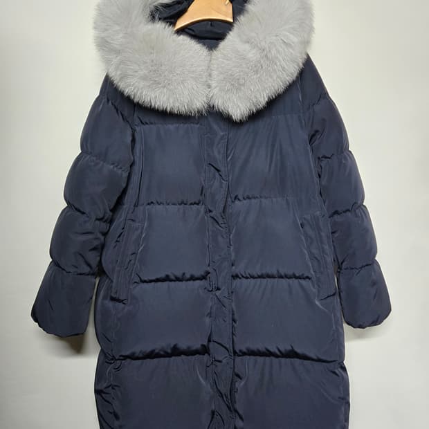 LINE  딥네이비 롱 패딩 폭스퍼 후드55