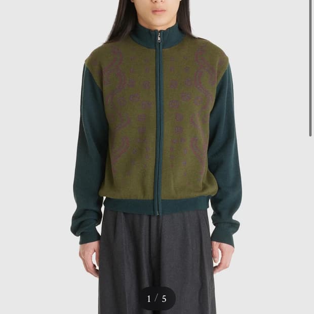 혜인서 그래픽 니트 집업 포레스트 그린