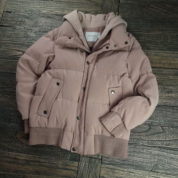 [커스텀멜로우] 덕다운 후드 레이어드 패딩 베이지 M18543