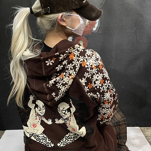 대대장 일본빈티지 오리엔탈 프린팅 스카잔 후드집업 L